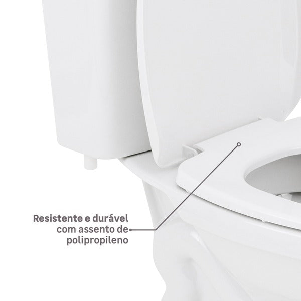 Kit Vaso Sanitário com Caixa Acoplada e Assento Branco Duplo Acionamento 3/6L Saída Vertical Like Celite